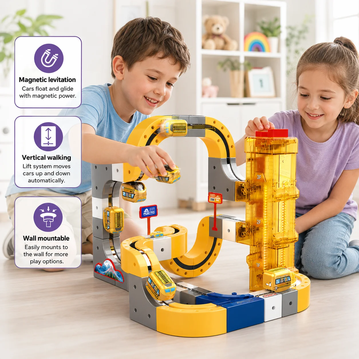 

Lifting Style Colorful Electric Magnetic Force Track Set with Assembly Lift Elevator - Educational Antigravity Toy Gift for Kids