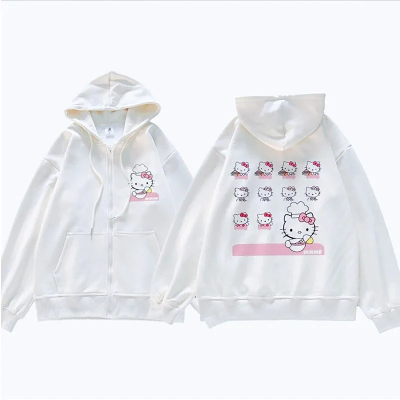 Sanrio Anime Cute Printed Hoodies Women Cartoon Hello Kitty Y2k Korean Students Loose Sweatshirt Fashion Sweet Cardigan Clothing