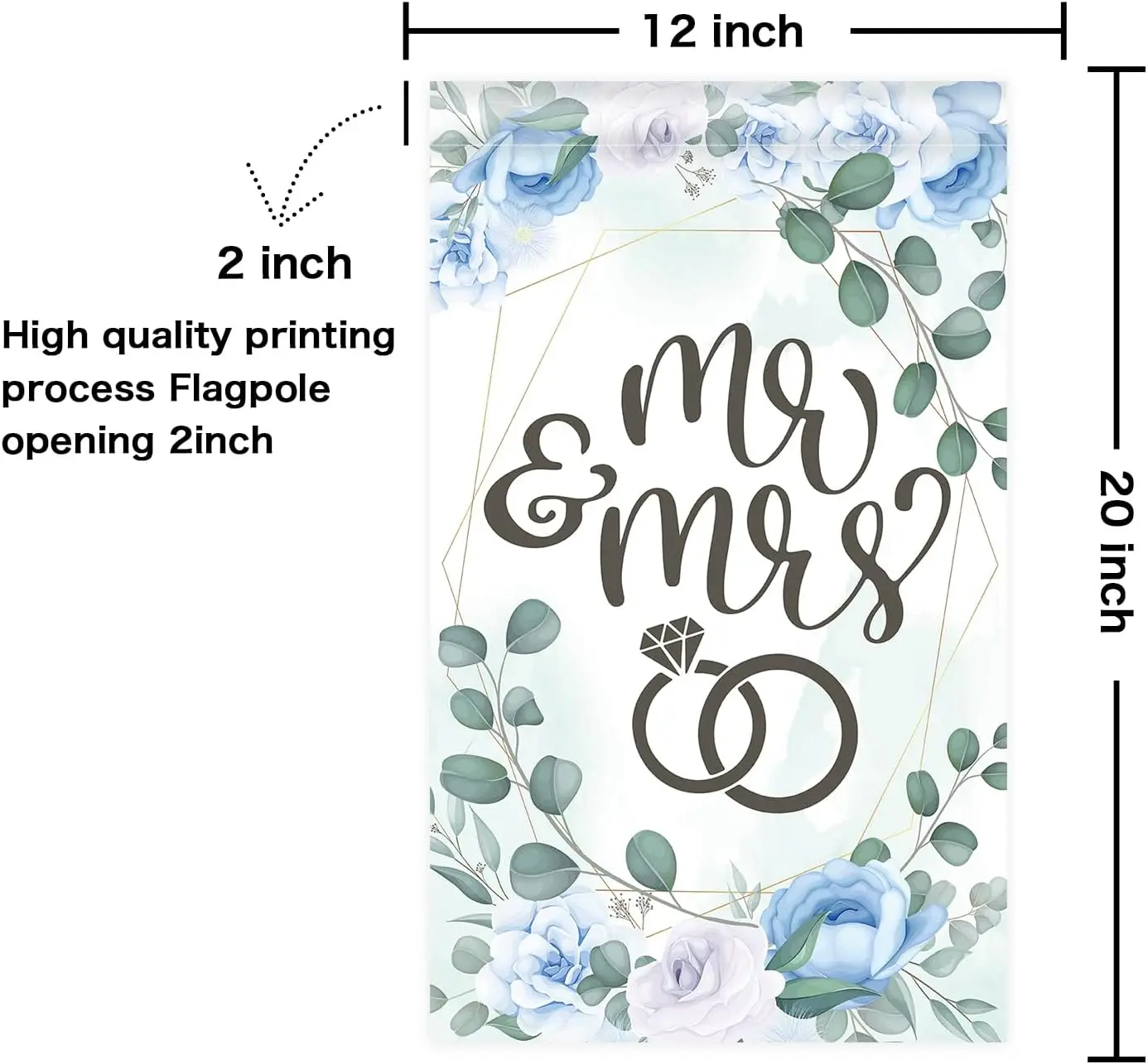 Double Sided Mr Mrs Wedding Day Garden Flag, Just Married Bride Groom Happy Wedding Yard Sign Gifts Outdoor Banner, 12x18“