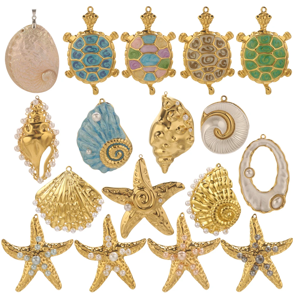 

1pcs Stainless Steel Large Starfish Snail Conch Gold Charms For Jewelry Makings Shell Pendants DIY Necklace Jewelry Accessories
