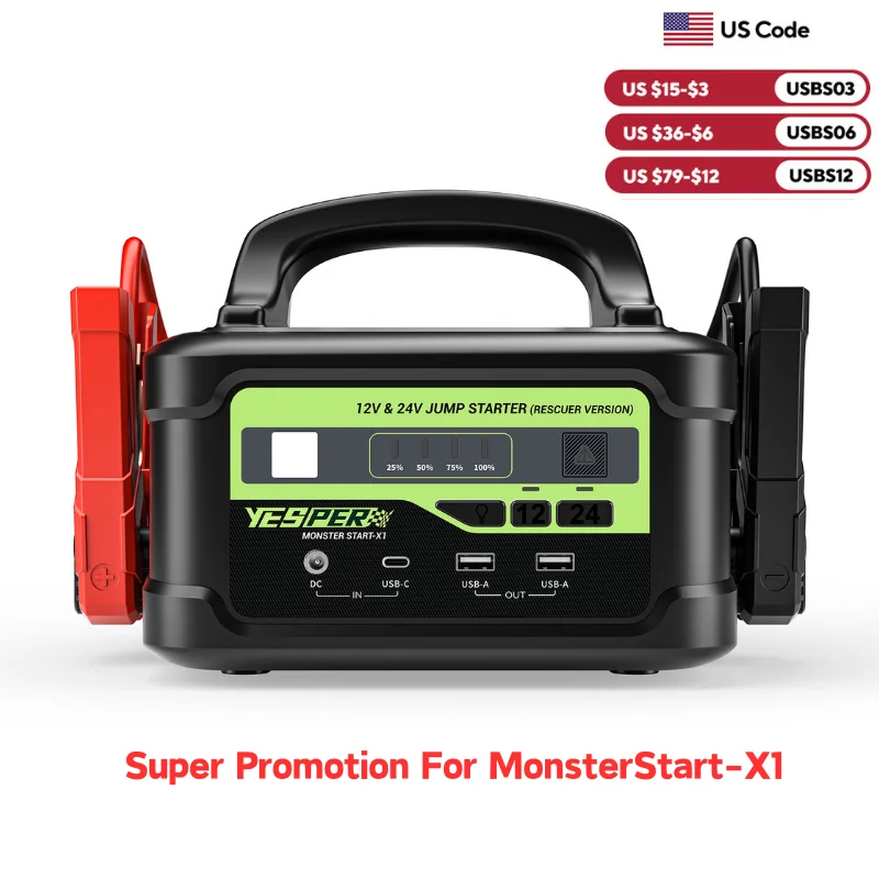 YESPER 6000A Peak 12V/24V Heavy Duty Truck Jump Starter, 58800mAh Portable Power Station, Car Battery Booster Jump Box