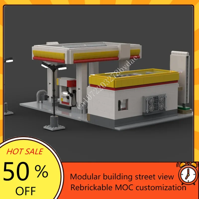 1702 個シェルガソリンスタンドモジュラー MOC クリエイティブストリートビューモデルカスタムパズル建築 DIY 教育組立モデルギフト