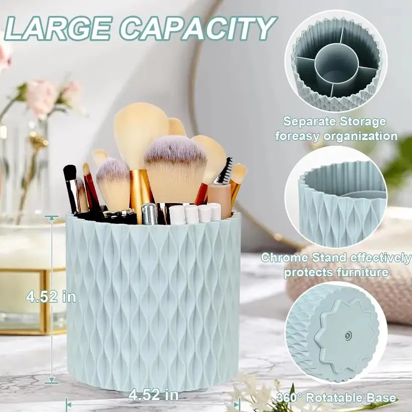 Seau pour pinceaux de maquillage, Rotation à 360 degrés, grande capacité, rouge à lèvres, crayon à sourcils, ombre à paupières, cartouche de rangement pour pinceaux portables