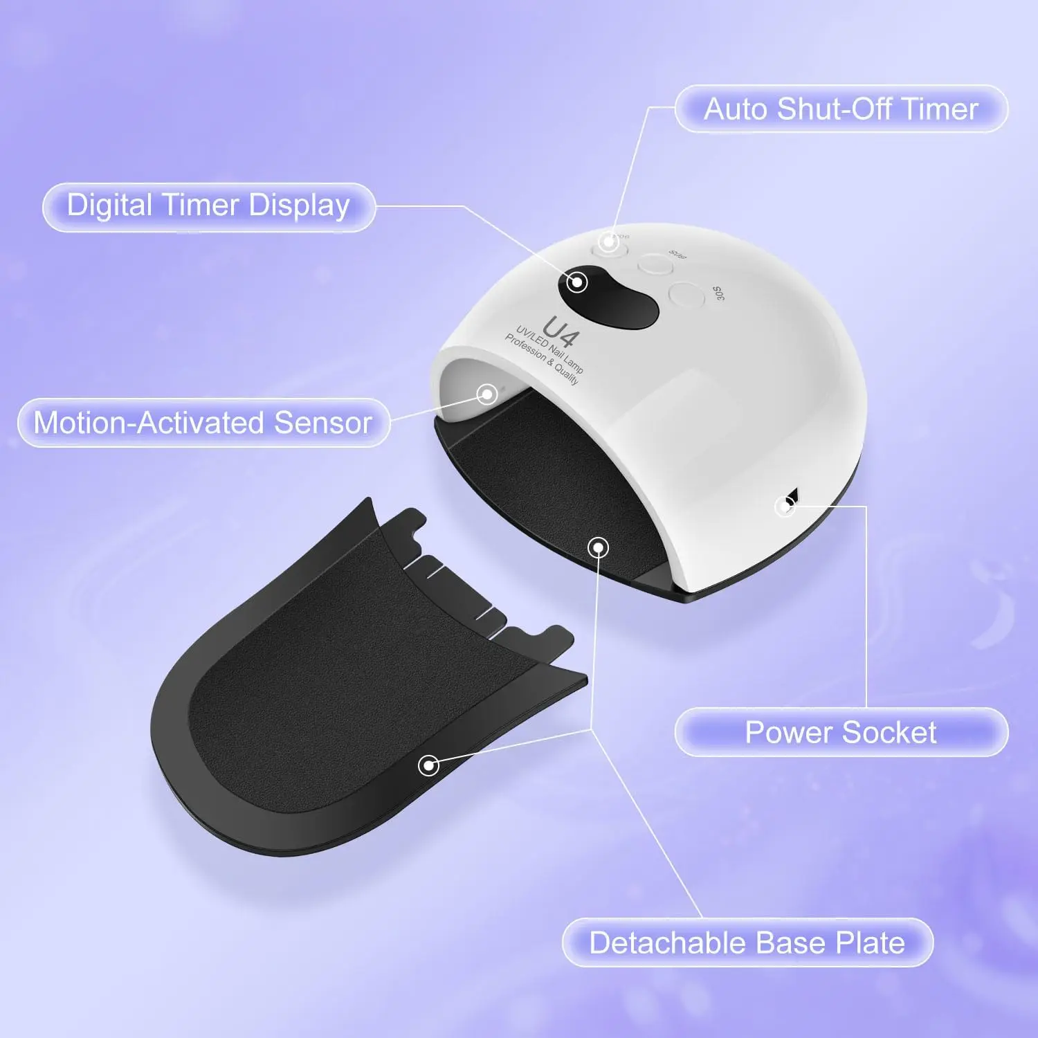 مصباح أظافر LED بالأشعة فوق البنفسجية 48 وات 2 في 1 مع 30 مصباح LED و3 إعدادات للمؤقت لطلاء الجل والصالونات والاستخدام المنزلي