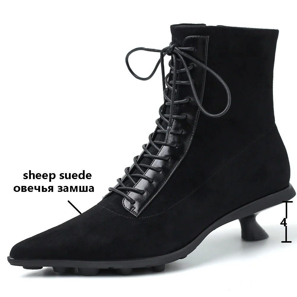 Nuova moda primavera autunno stivaletti scarpe in pelle donna inverno stivali corti in pelle scamosciata tacchi sottili donna Designer tacco basso nero marrone