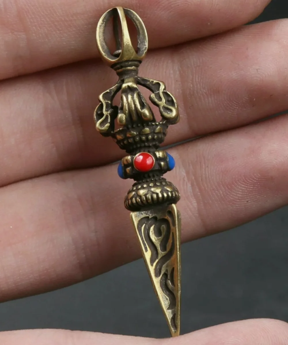 56MM Small Curio China Bronze Exquisite Phurba hanging ornament