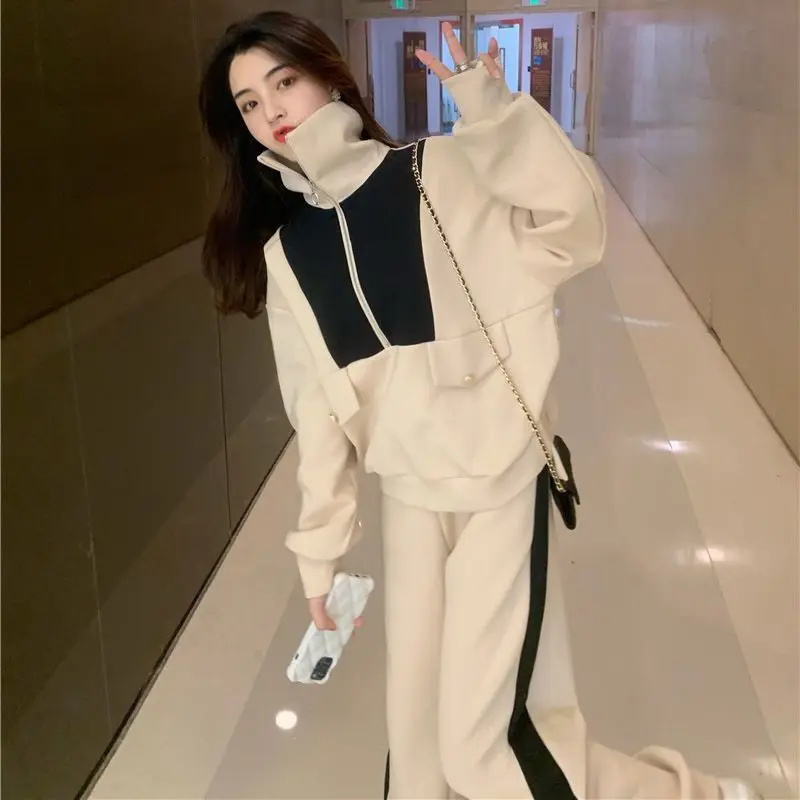 

Women's Suit 2023 Autumn Winter New Korean Casual Loose Temperament Celebrity High End Fashion Sweater And Pants 2 Two Piece Set