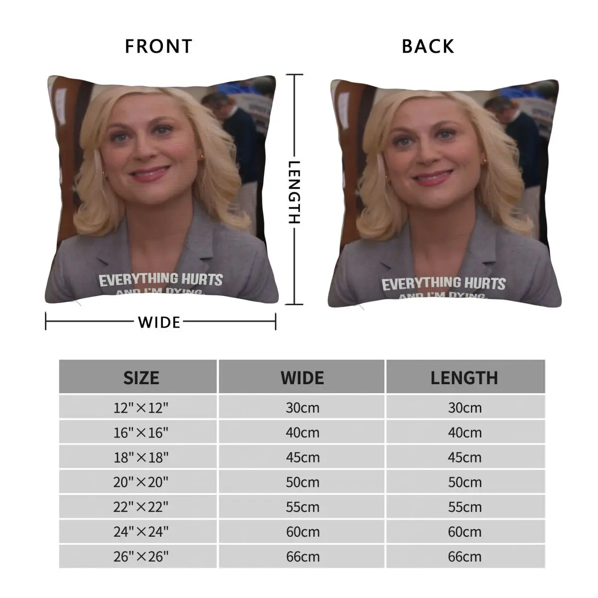 Leslie Knope Everything Hurts I'm Dying Square Pillowcase Polyester Linen Velvet Printed Zip Decorative Sofa Cushion Cover