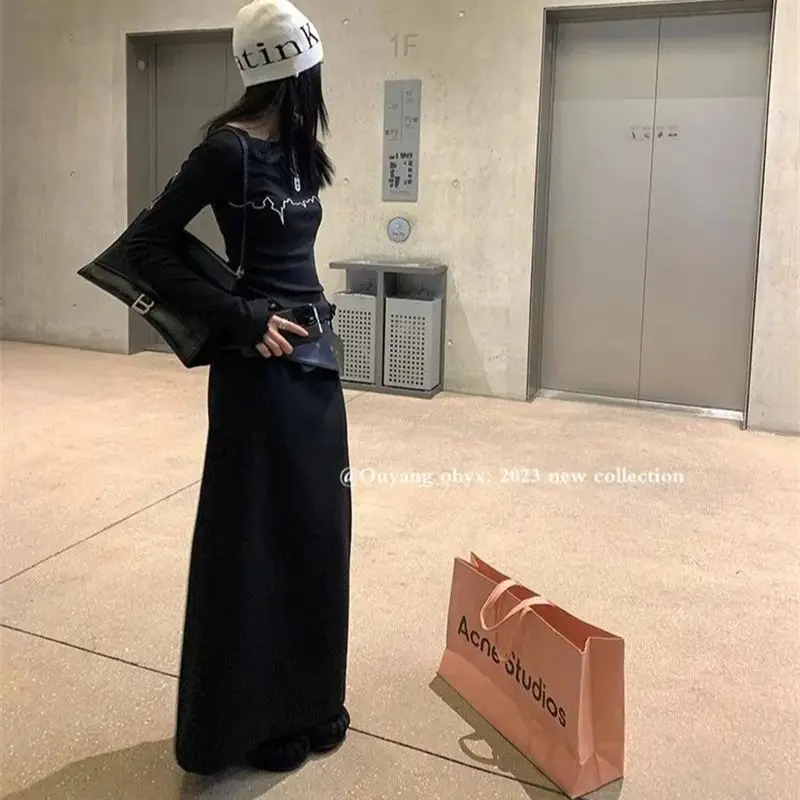 กระโปรงยาวแฟชั่นเกาหลี ฤดูใบไม้ร่วง ฤดูหนาว เอวสูง สีพื้น เรียบง่าย สไตล์ลำลอง พร้อมเข็มขัดสีดำ ผ้าขนสัตว์ กระโปรงทรงตรง รุ่น Y2k