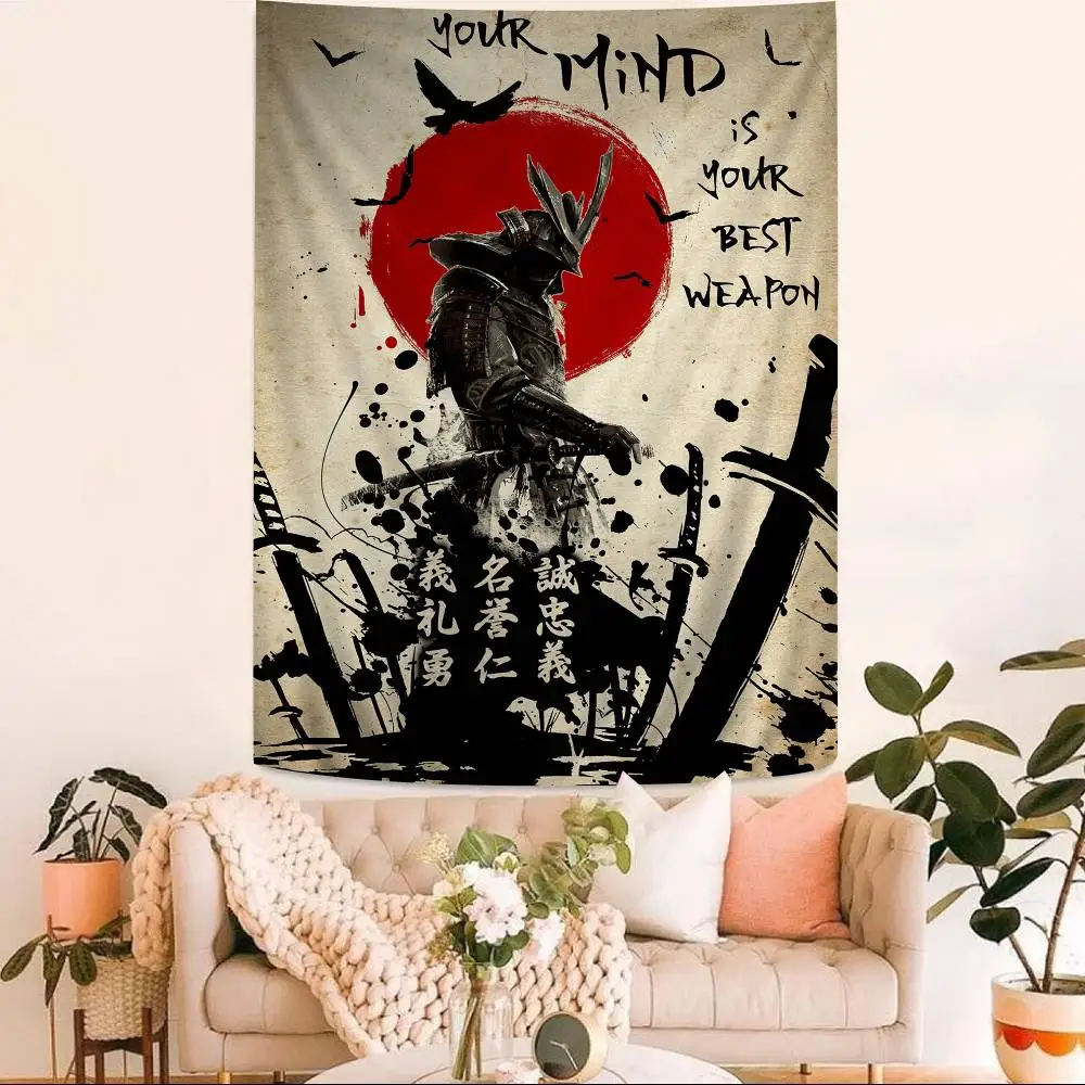 Japanese Samurai Cartoon Tapestry For Living Room Home Dorm Decor INS Home Decor