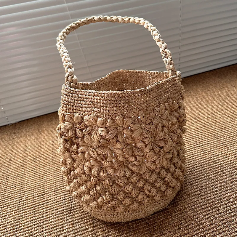 

Beach Bags for Women - Summer Soft Handwoven Natural RaffiaHandbag, Straw Woven Small Bucket Bag for Summer Vacation