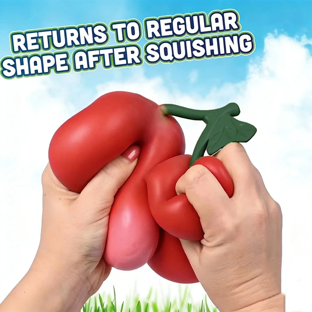 

Cherries-Shape Squishies Toy Slow-Rising Fruit Stress Ball Soft Silicone Squeeze Toy Portable Decompression For Kids Adults