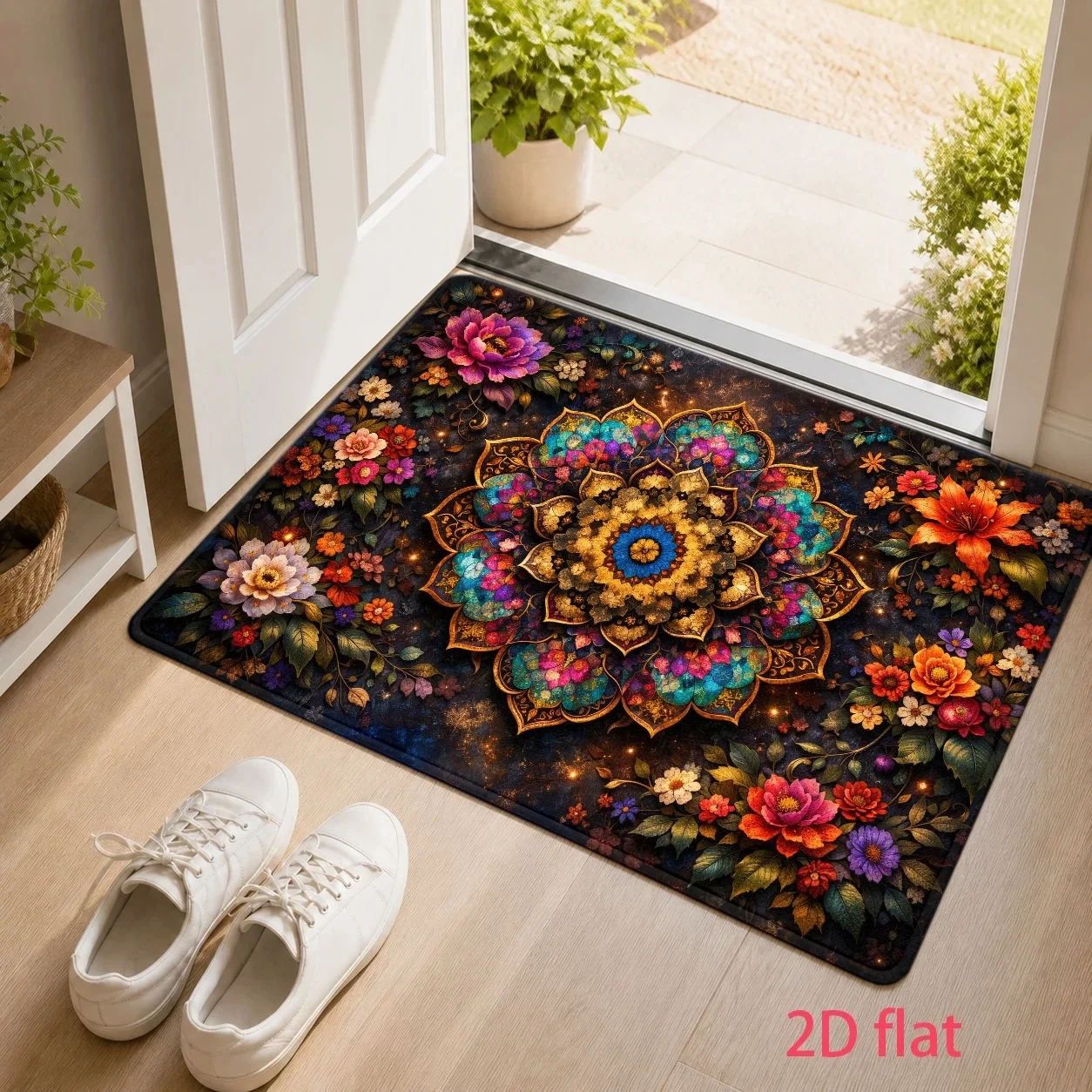 Talavera Tile Rectangle Door Mat Mexican Blue Yellow Non-Slip Welcome Rug Vintage Carpet for Home Entrance Porch Decor