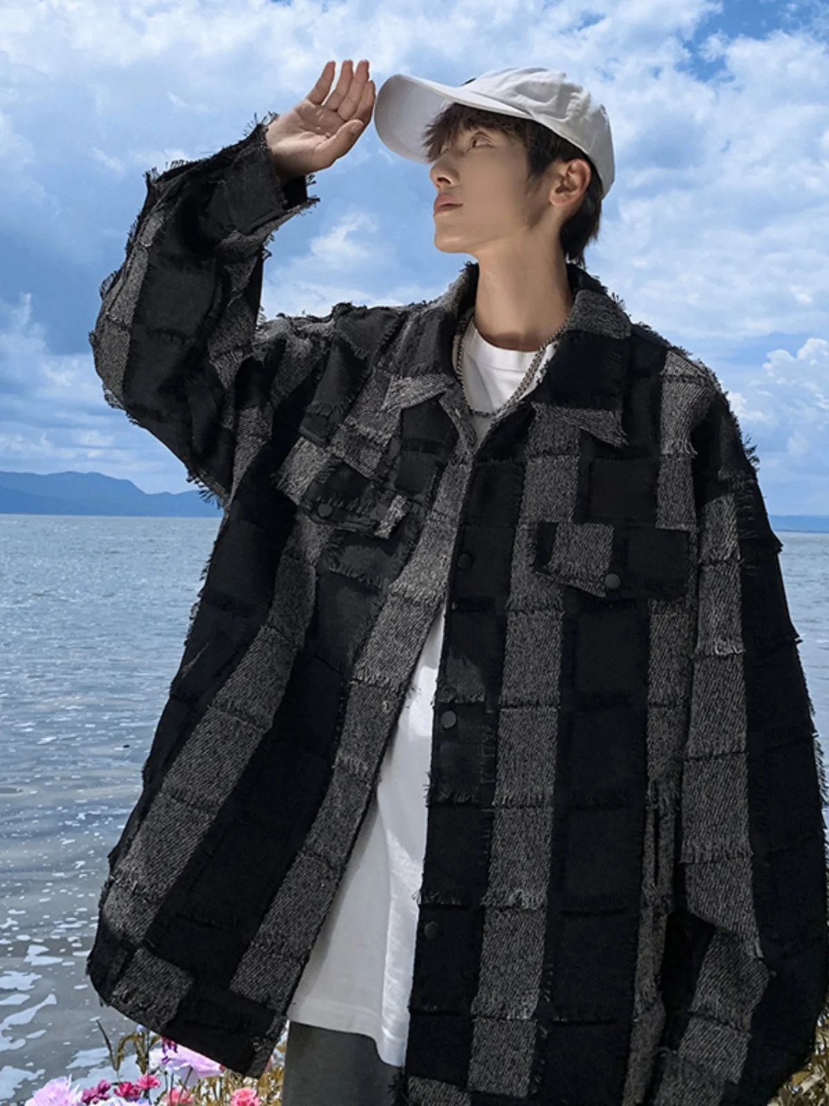 

Men's Oversize Plaid Jaet Spring Autumn Casual Tassel Collar Vintage Chic Long Sve Warm Outerwear Teenage Faion