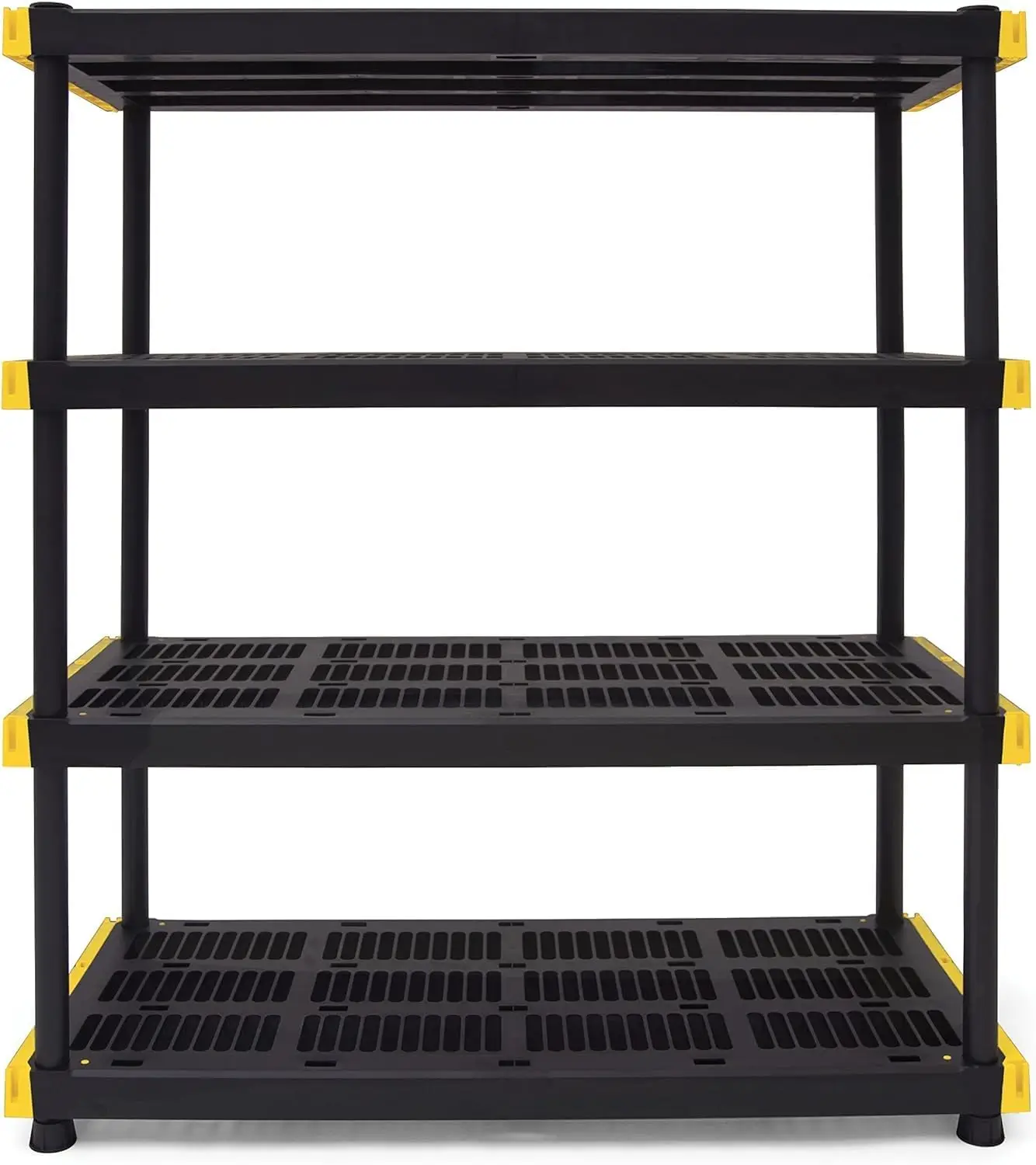 CX Black & Yellow®, 4-Tier Heavy Duty Plastic Storage Shelving Unit, 200lbs/shelf (55”H x 48”W x 20”D), for Indoor/Outdoor Organ