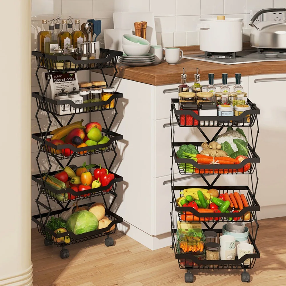 Stackable Fruits and Vegetable Storage Stand Cart 6 Tier Fruit Basket for Kitchen Movable Kitchen Basket Pantry Organizers Rack