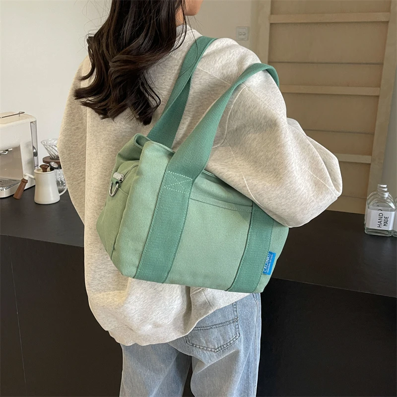 Women Solid Canvas Tote Bags Compartment Large Capacity Oversize Trendy Shoulder Bag Fashionable Multi-pocket Crossbody Bag