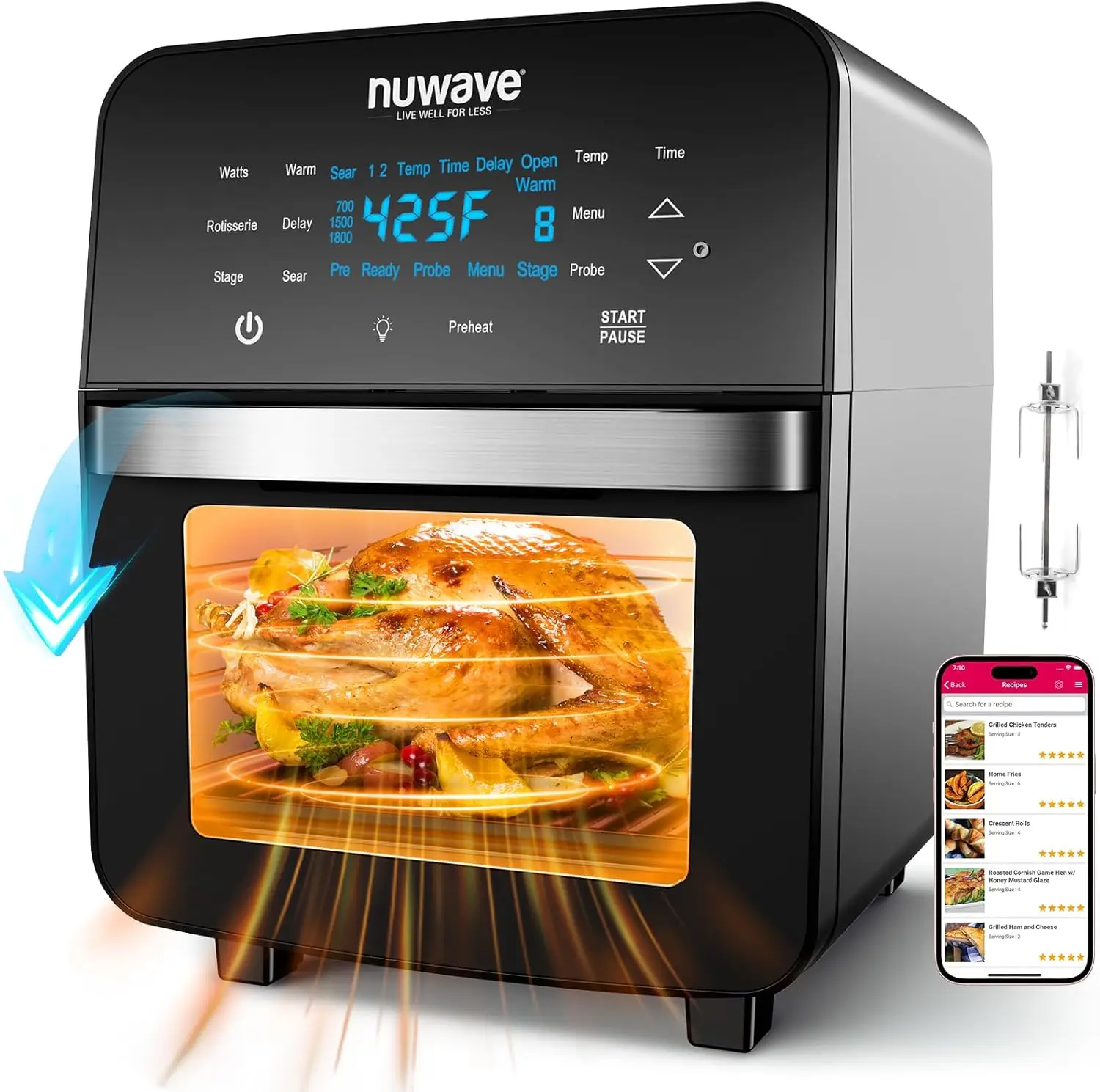 

15.5Qt Air Fryer Toaster Oven with Rotisserie, 1800W Turbo Convection, 150 Presets, Smart Probe, PFAS Free, 50-425°F