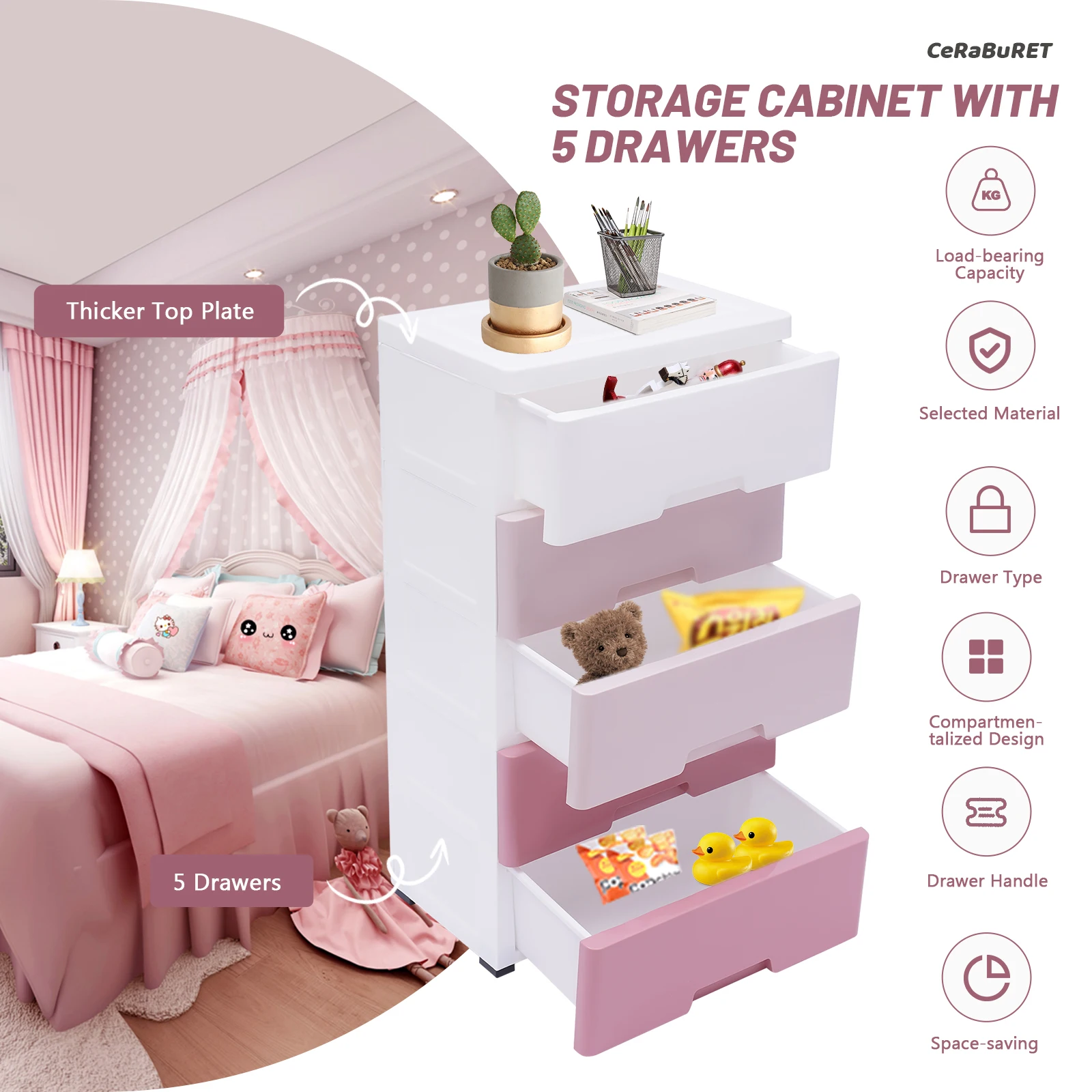 Cabinet Storage Bins & Boxes PP Storage Small Pink Closet Organizer Shelf Home