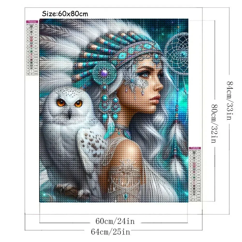 Fantasy White Feather Tribal Magic Elf Girl 5D DIY Diamond Painting Cute Owl New 2024 Cross Stitch Mosaic Diamond Embroidery