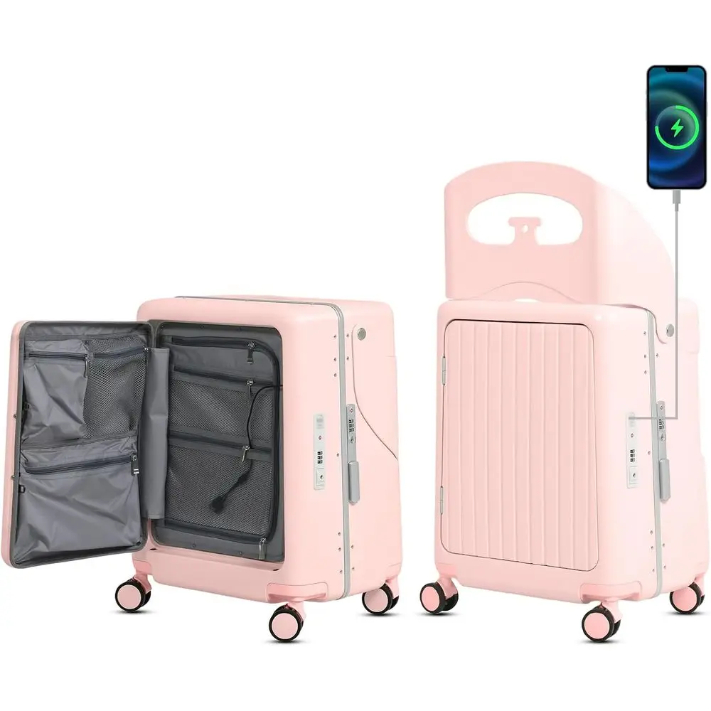 

22 Hard Ride-On Suitcase with Seat for Kids & Adults, Front Open, 360° Spinner, TSA Lock (Light Pink)