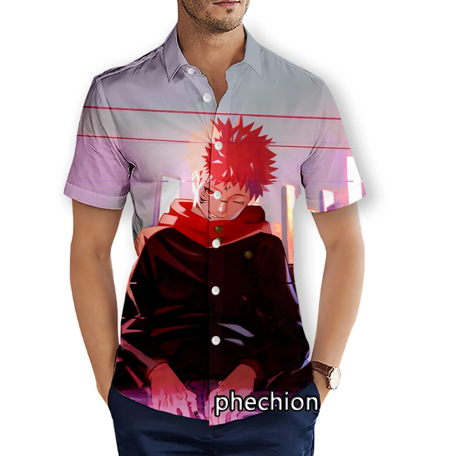 

phechion Mens Short Sleeve Beach Shirts Jujutsu Kaisen 3D Print Casual Shirts Fashion Streetwear Men Tops X175