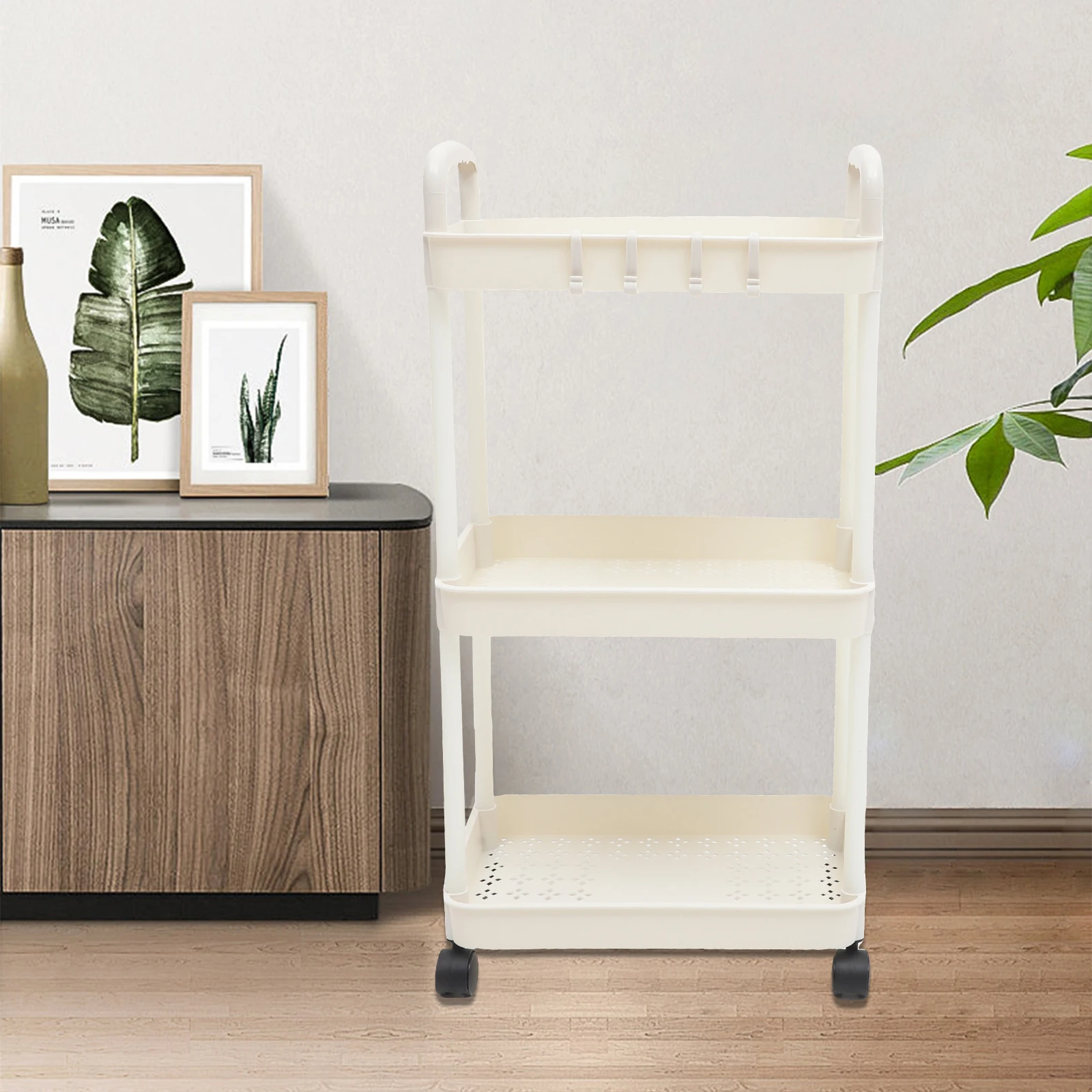 

Multi-Layer Storage Trolley 3 Tier Rolling Cart with Wheels for Kitchen Bathroom Bedroom Living Room Organization Helper