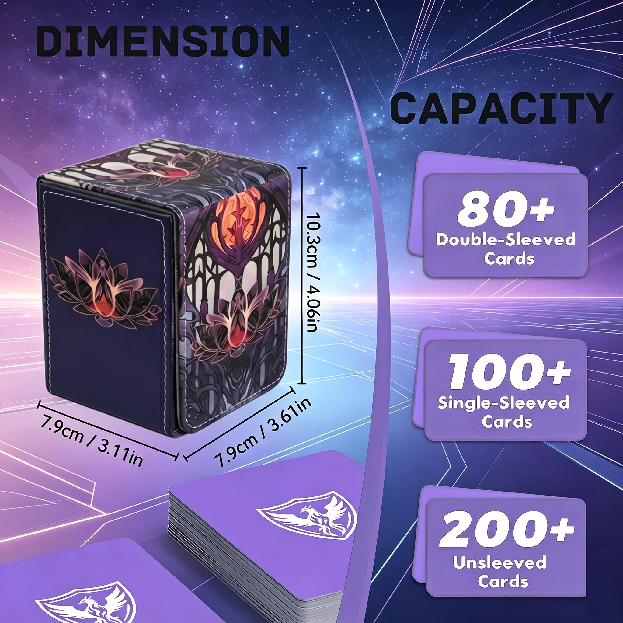 Pu Leather Magnetic Flip-Top Card Storage Box, Hard-Shell Shockproof Art-Printed Card Holder, Suitable for Tcg/Star/Collectible/Baseball Cards, Can Accommodate 100+ Standard Size Collectible Trading Cards