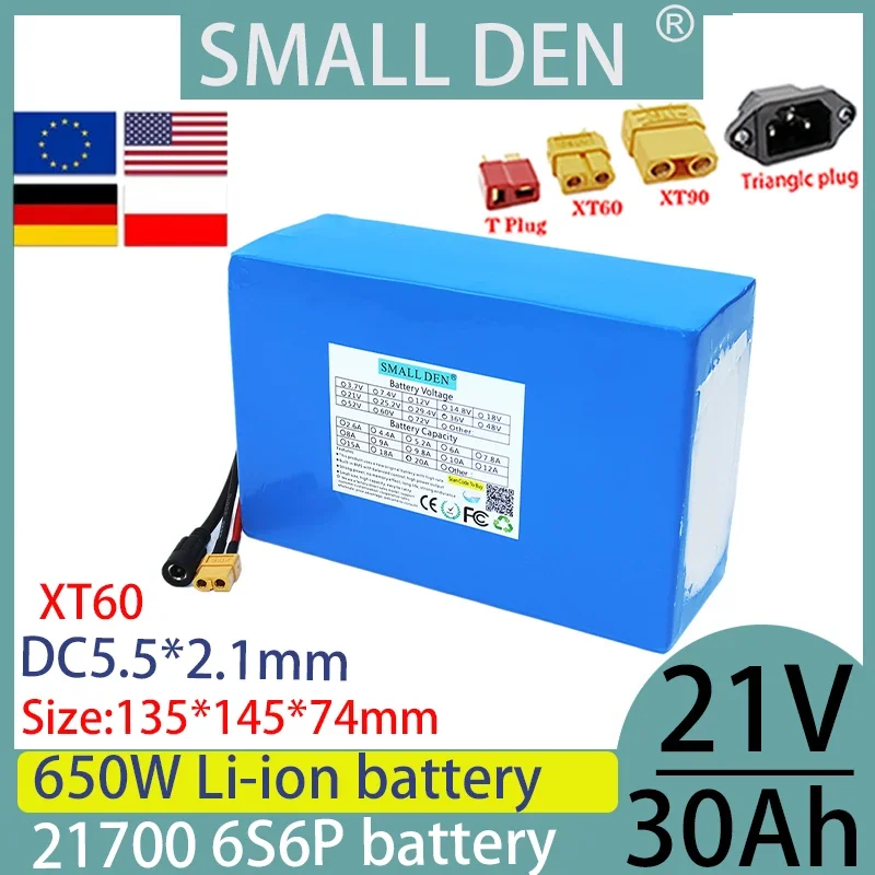 21v 30AH 6s6P 21700 Lithium ion Battery Pack 650W Electric Tool Battery Outdoor Backup Battery Large Capacity High Power