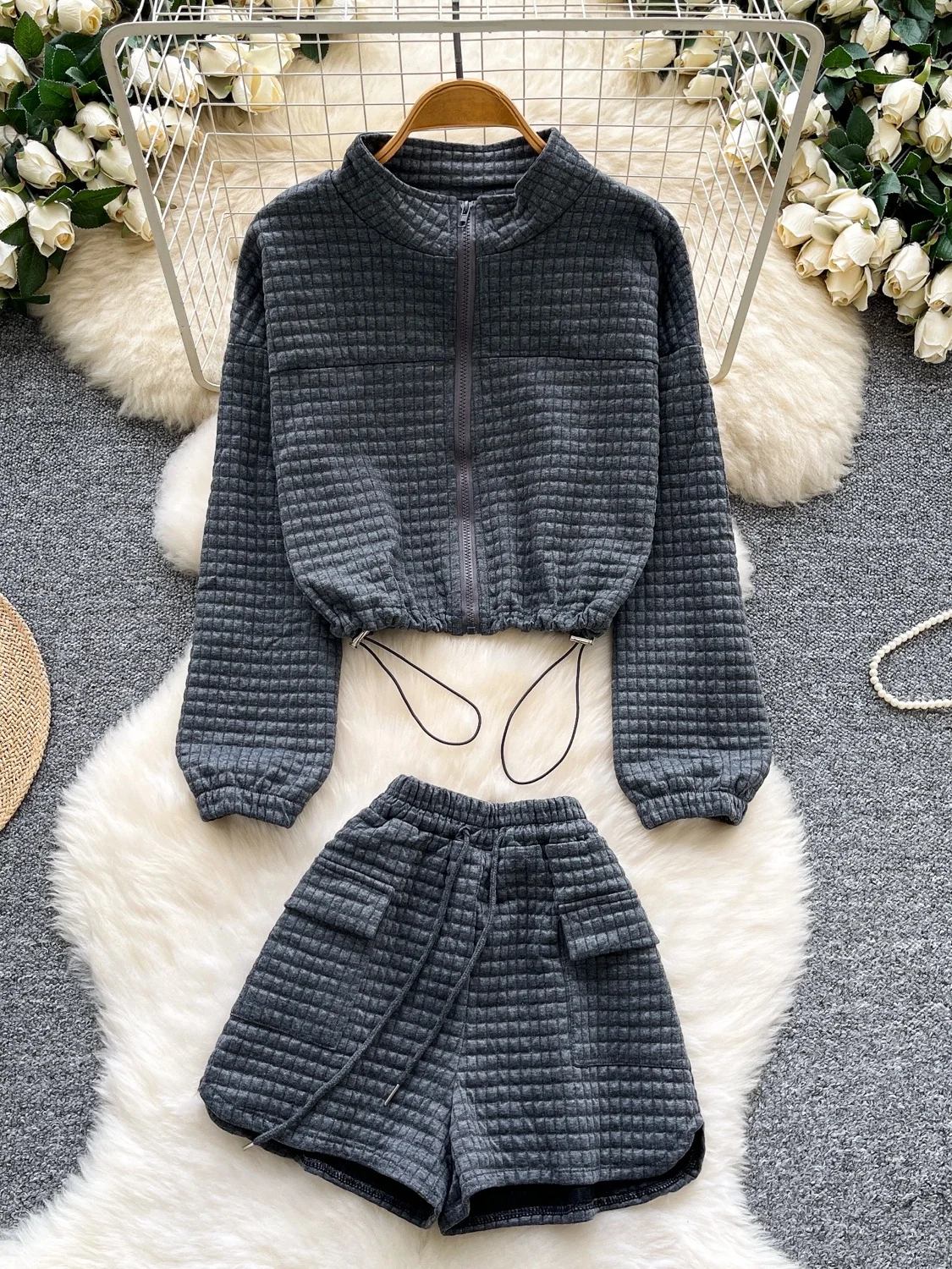 Conjunto de Moda para Mujer, Estilo Dulce y Picante, Plones Cortos de Pierna Ancha con Cintura Alta y Cordón Ajustable, T...