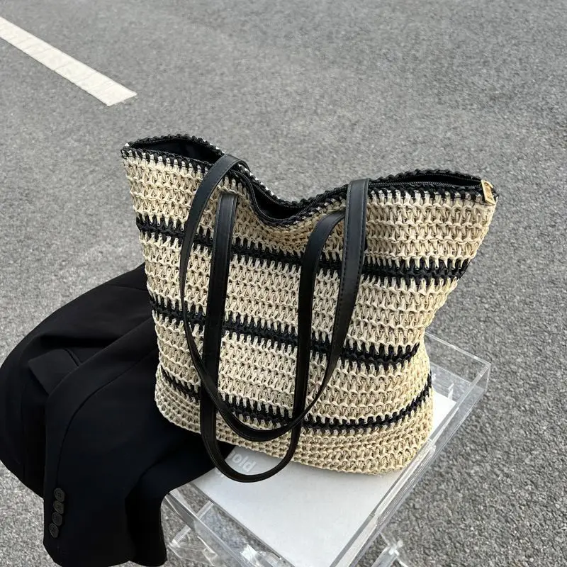 Vintage Straw Rattan Woven Bags Handmade Summer Beach Bags  Ladies Large Capacity Shoulder Bag Bohemia Travel Handbags Totes sac