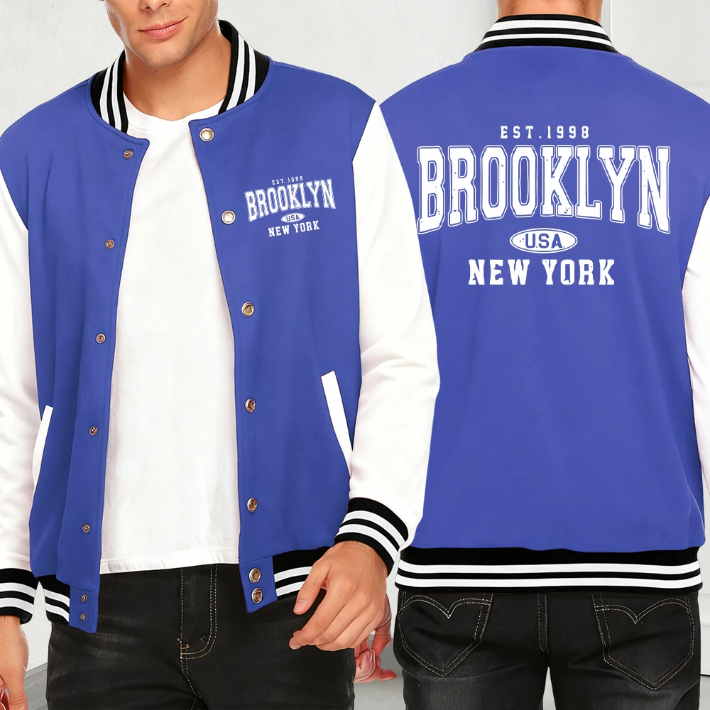 

Brooklyn New York Usa Print Jackets Men Creativity Jacket Fashion Clothes Autumn Multicolor Baseball Jersey Casual Loose Coat
