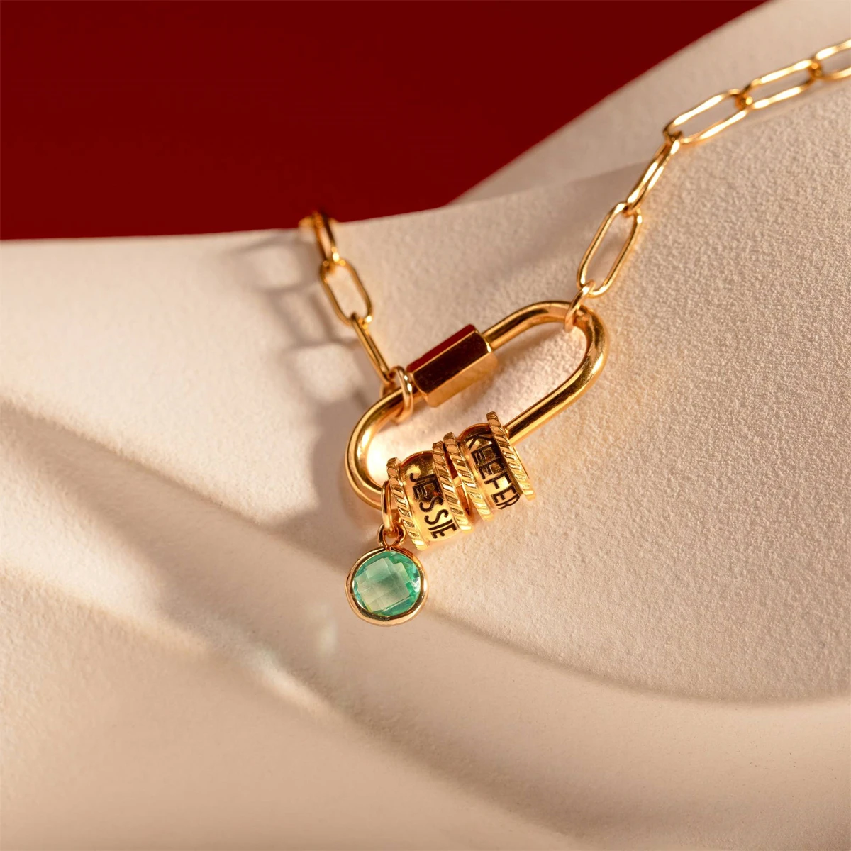 Baja tahan karat Eropa dan Amerika Desember zirkon liontin batu kelahiran, Kalung DIY personalisasi, pelestarian warna