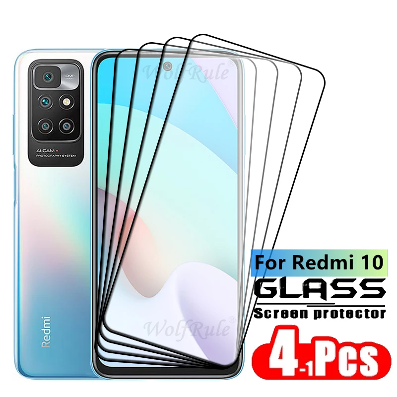 4PCS For Redmi 10 Glass Xiaomi Redmi 10 Tempered Glass Protective Protector Full Cover Glue HD 9H For Screen Protector Redmi 10