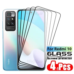 4PCS For Redmi 10 Glass Xiaomi Redmi 10 Tempered Glass Protective Protector Full Cover Glue HD 9H For Screen Protector Redmi 10