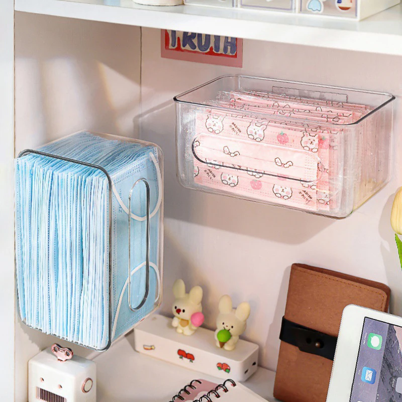 Transparent Storage Box Wall Mounted Tissue Large Capacity Mask Holder Free-punching for Home Office Entrance