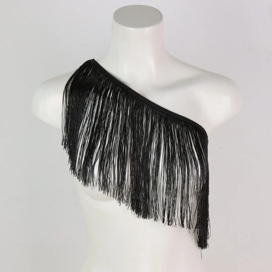 UYEE Damen Schwarzes Neckholder-Top mit Quastendetail, Verstellbarer Elastischer Gurt, Lässiger Ganzjahres-Gürtel – Detail 4