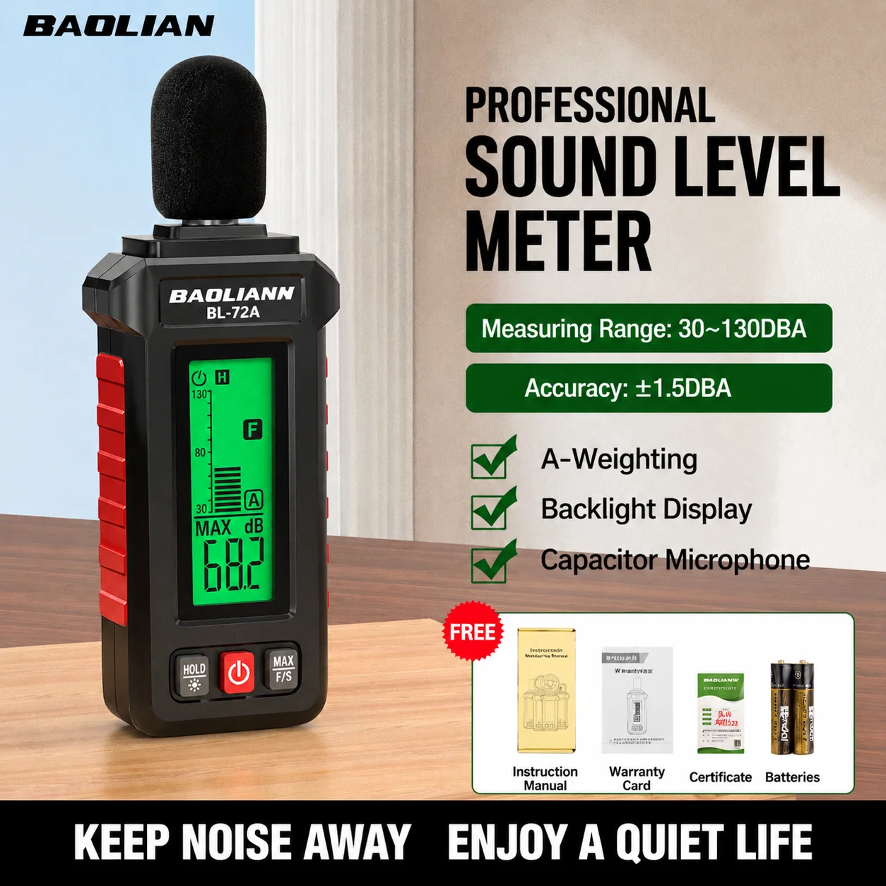 Digital Decibel Meter Sound Level Meter Noise Tester Portable Audio Measurement Tool for Home Industrial Noise Level Detection