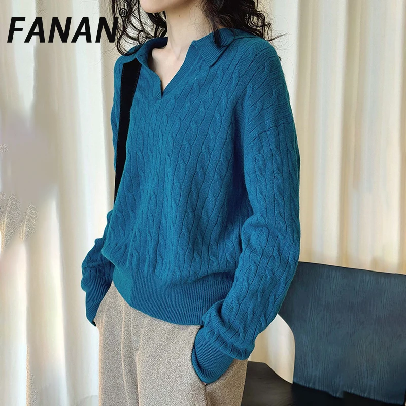

FANAN Office Lady Woolen Knitting Pullover Sweater For Women V Neck Long Sleeve Thick Warm Knitted Tops 2025 Winter New