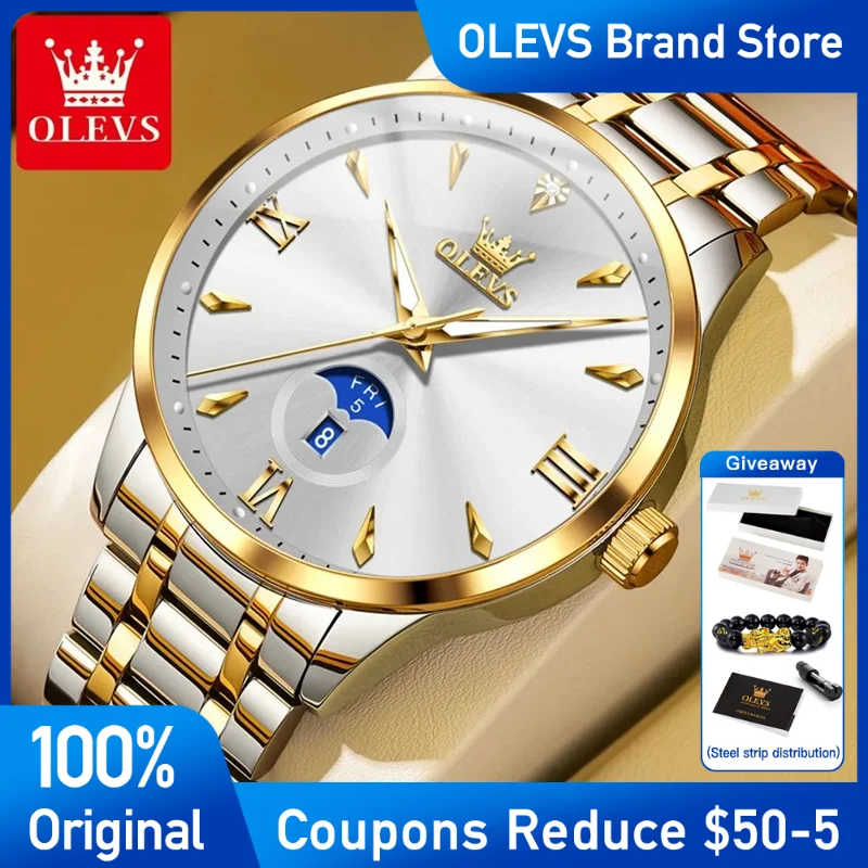 

OLEVS Mens Watch Original Business Large Dial Brand Quartz Watch Waterproof Luminous Reloj stainless steel Watch For Man