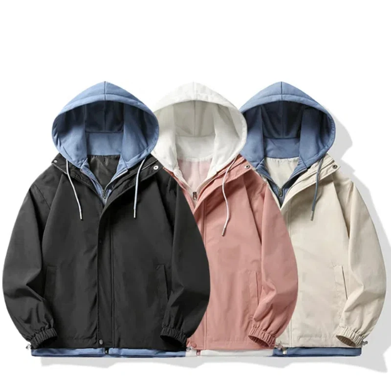 

2024 Men Hooded Jacket Men Shirt Jacket Student Windbreaker Zipper Coats Spring Autumn Loose Korean Jacket Men Casual Sportswear