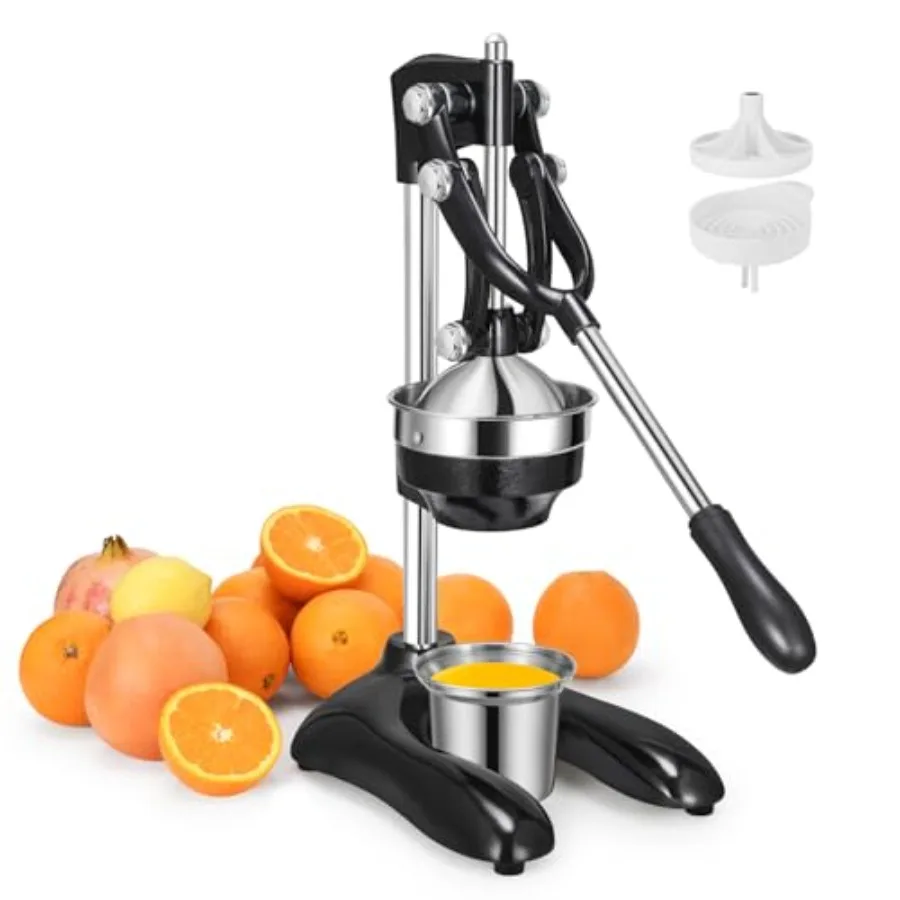 

Manual citrus juicer for orange lemon pomegranate; cast iron construction; black; 19-inch tall heavy-duty dual-pattern press wi