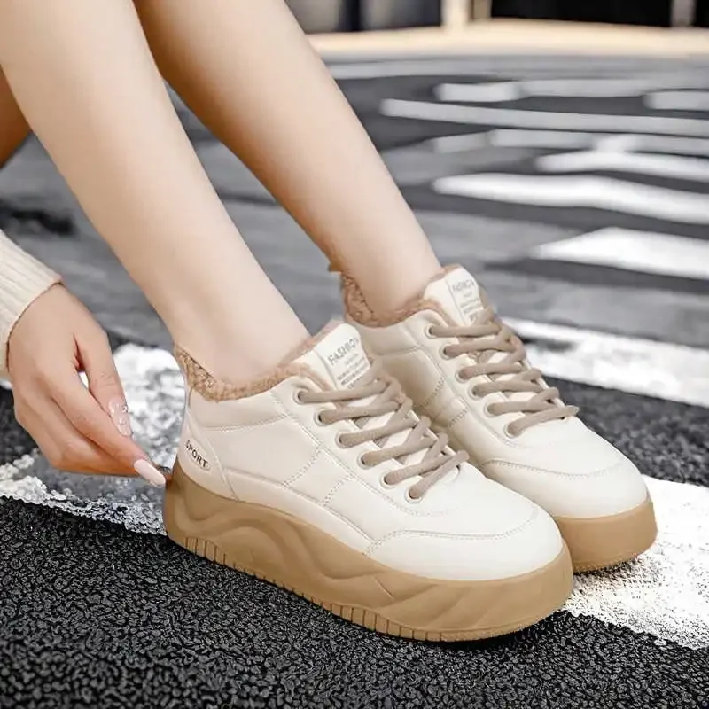 Sepatu kasual Chunky wanita, SNEAKER KULIT lembut Non slip, berjalan nyaman musim gugur