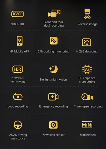 Imagen 2 del producto Cámara de salpicadero HP para coche, grabadora HD de visión nocturna, WiFi, vídeo DVR para coche, vídeo en bucle, Monitor de estacionamiento, cámara de salpicadero para coche