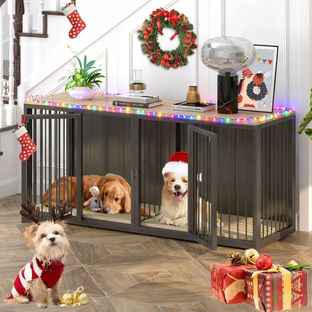 

Sturdy 71.6 Steel Dog Crate for 2 Dogs, Suitable for Small, Medium, and Large Breeds, Indoor Double Dog Cage in Black