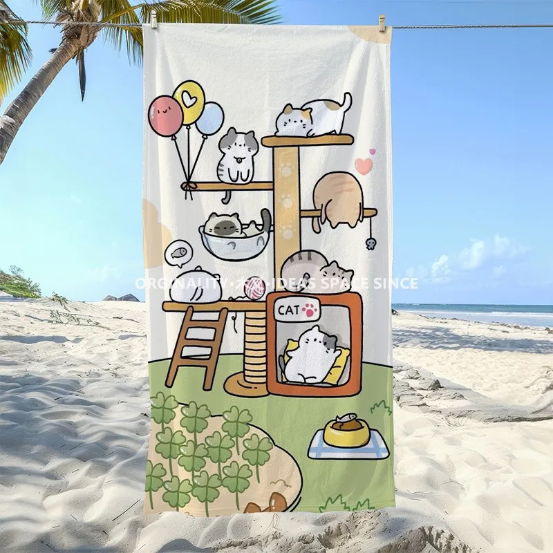Cute Cat Paradise Beach Towel Patterned Sunscreen And Windproof Suitable For Swimming Pool Camping Travel