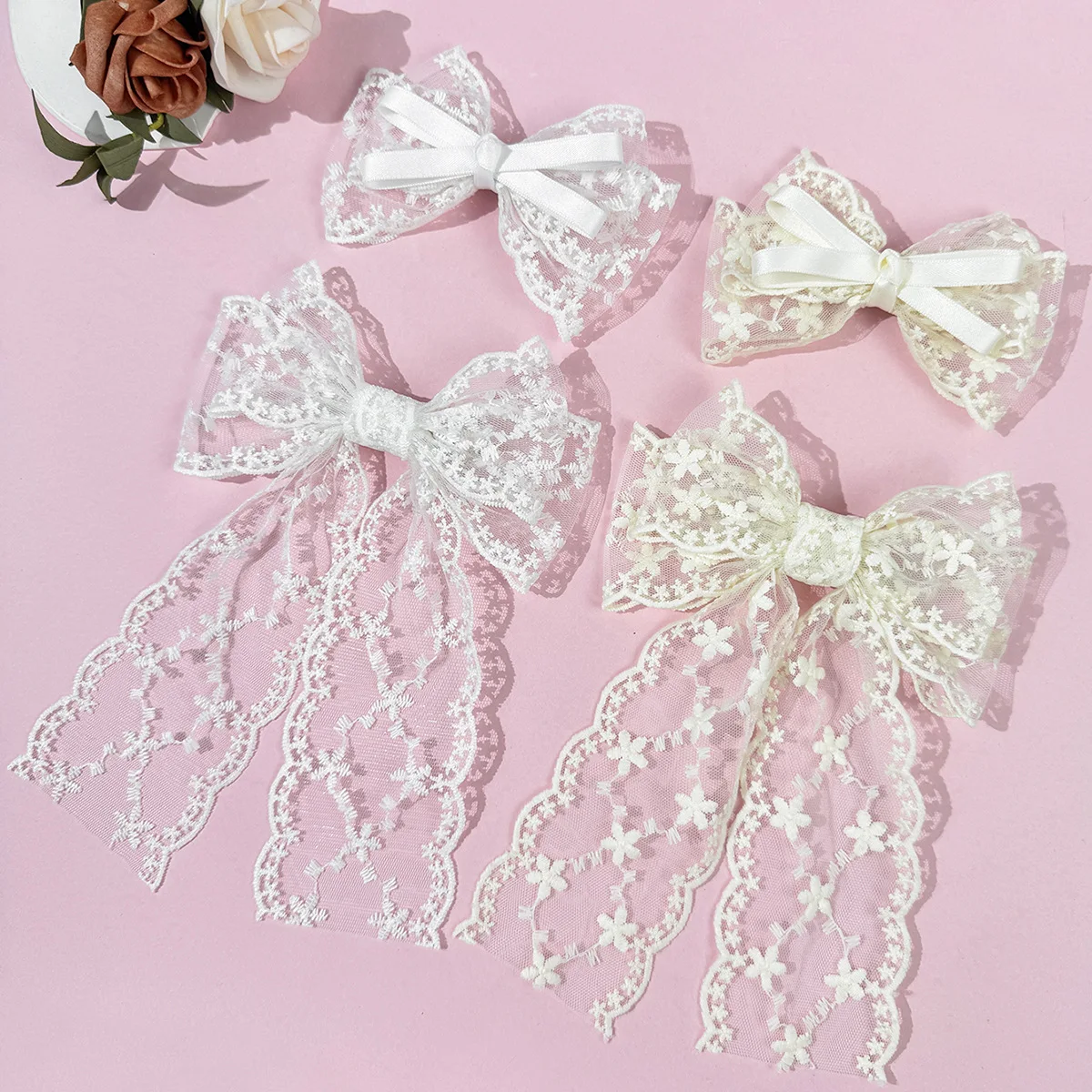 

20 шт./лот, заколки для волос с французской кружевной лентой и бантом для женщин и девочек, нежные заколки для волос, зажим для хвоста, аксессуары для волос