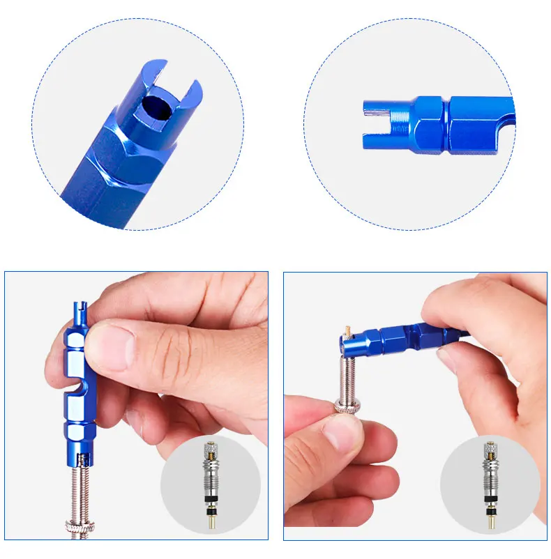 Fahrradventilwerkzeug Schrader Presta Kernschlüssel A/V Nipper Spanner F/V Extender Überholung Installation Service Eloxiertes Alaun. Legierung – Detail 13
