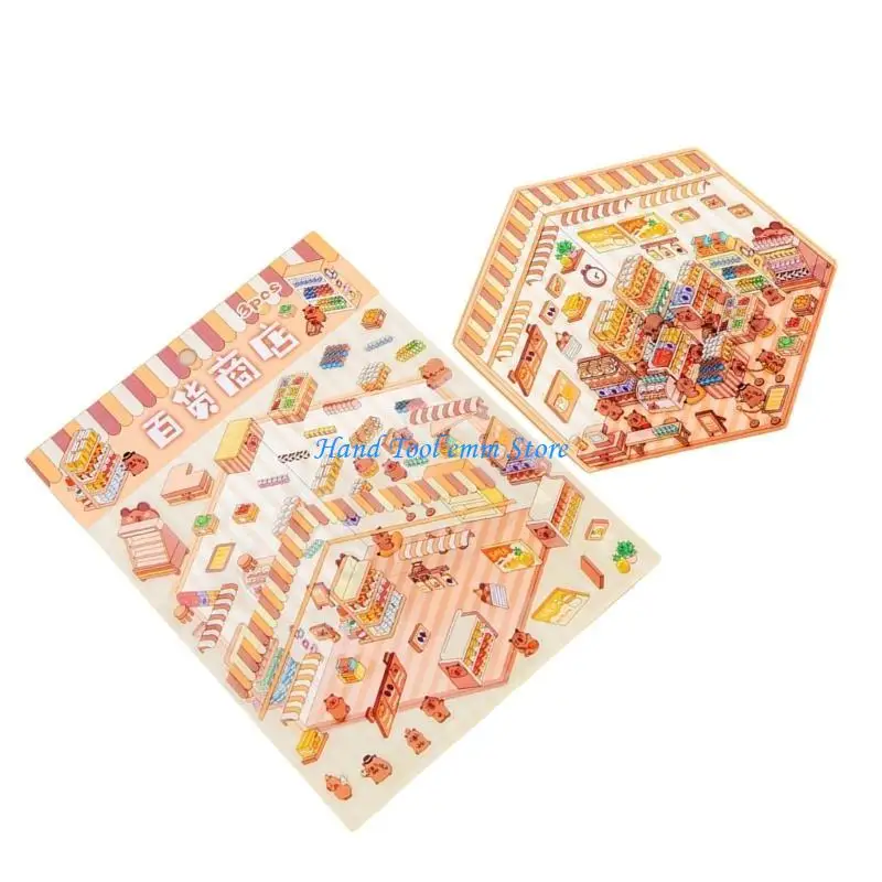 

H37F Funny Scene Sticker Cartoon Miniature Scene Sticker for Scrapbooking Journal Album Phone Case Laptop Packaging