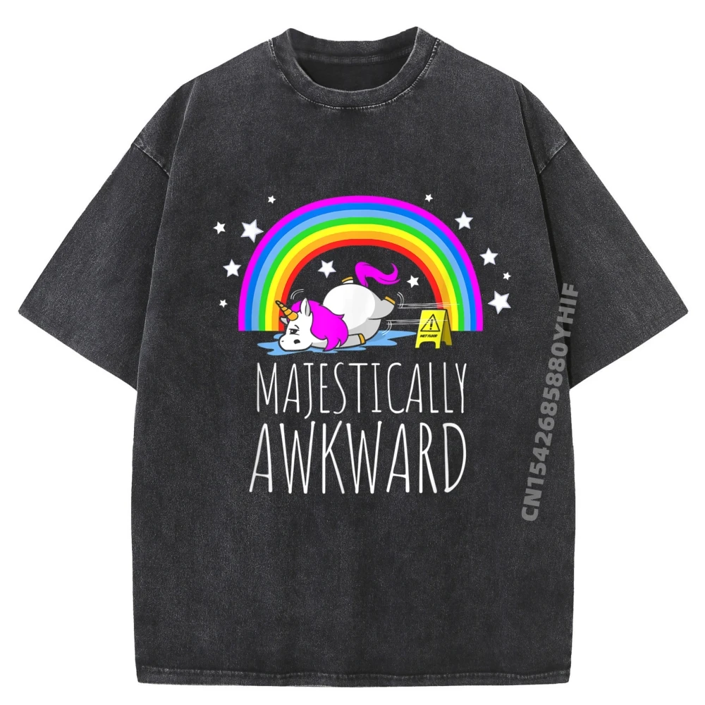 

Majestically Awkward Unicorn For The Socially Awkward Mens Clothing Plus Size Washed T Shirt Man Tops Tees Vegan